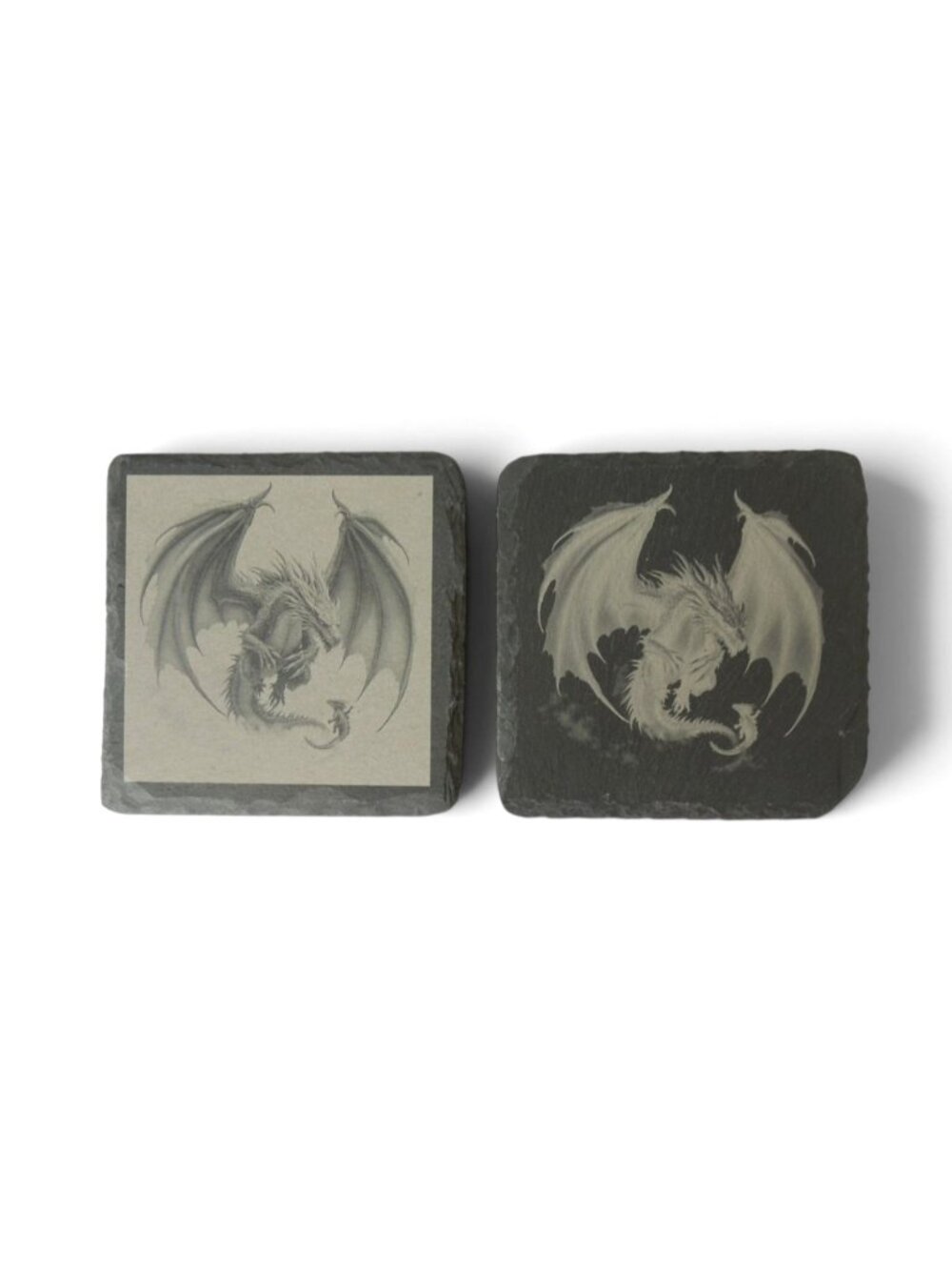 Slate Dragon Coasters Set of 2 Laser Engraved Dragon Inverted X-Ray Design